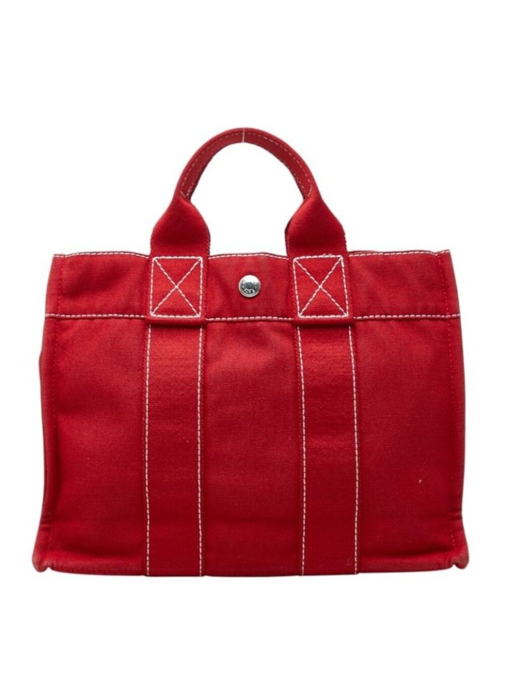Hermes Deauville Tote Bag PM Red Cotton